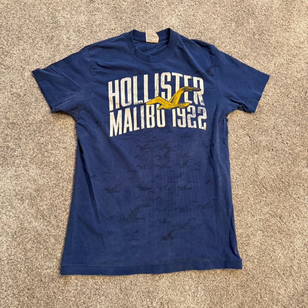 Vintage Y2K Hollister Malibu 1922 Graphic T-Shirt Navy Blue Small Seagull Logo